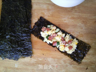 牛肉腸南瓜飯卷的做法步驟：8