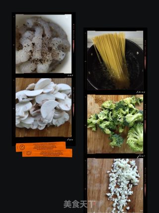 牛奶蒜香鮮蝦意面的做法步驟：1