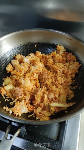 泡菜培根芝士炒飯的做法步驟：8