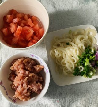 番茄肉末拌烏冬的做法步驟：2