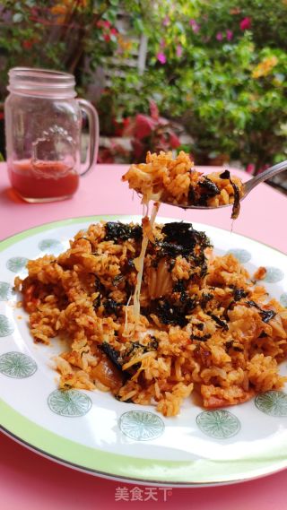 泡菜培根芝士炒飯的做法步驟：12